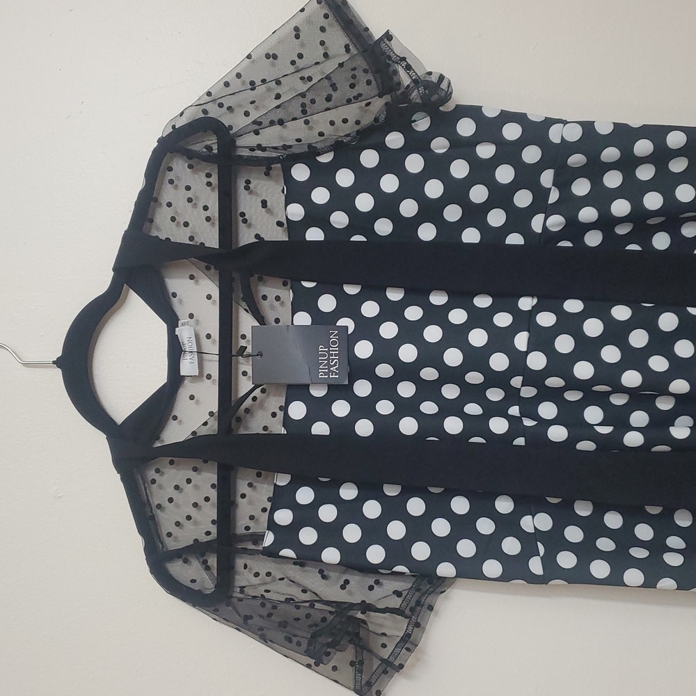 Pinup Fashion Polka Dot Dress 14W Sheer Top Swiss Dot - Picture 3 of 9